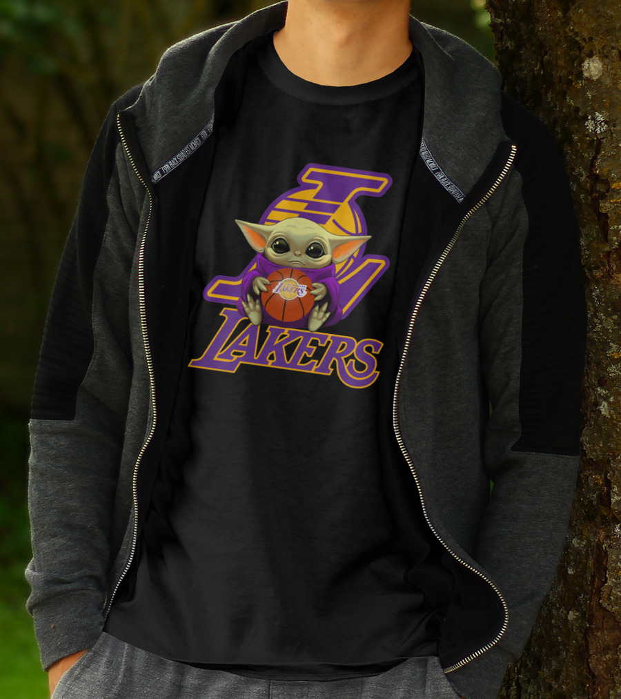Lakers Fan Baby Alien Holding Basketball T-Shirt