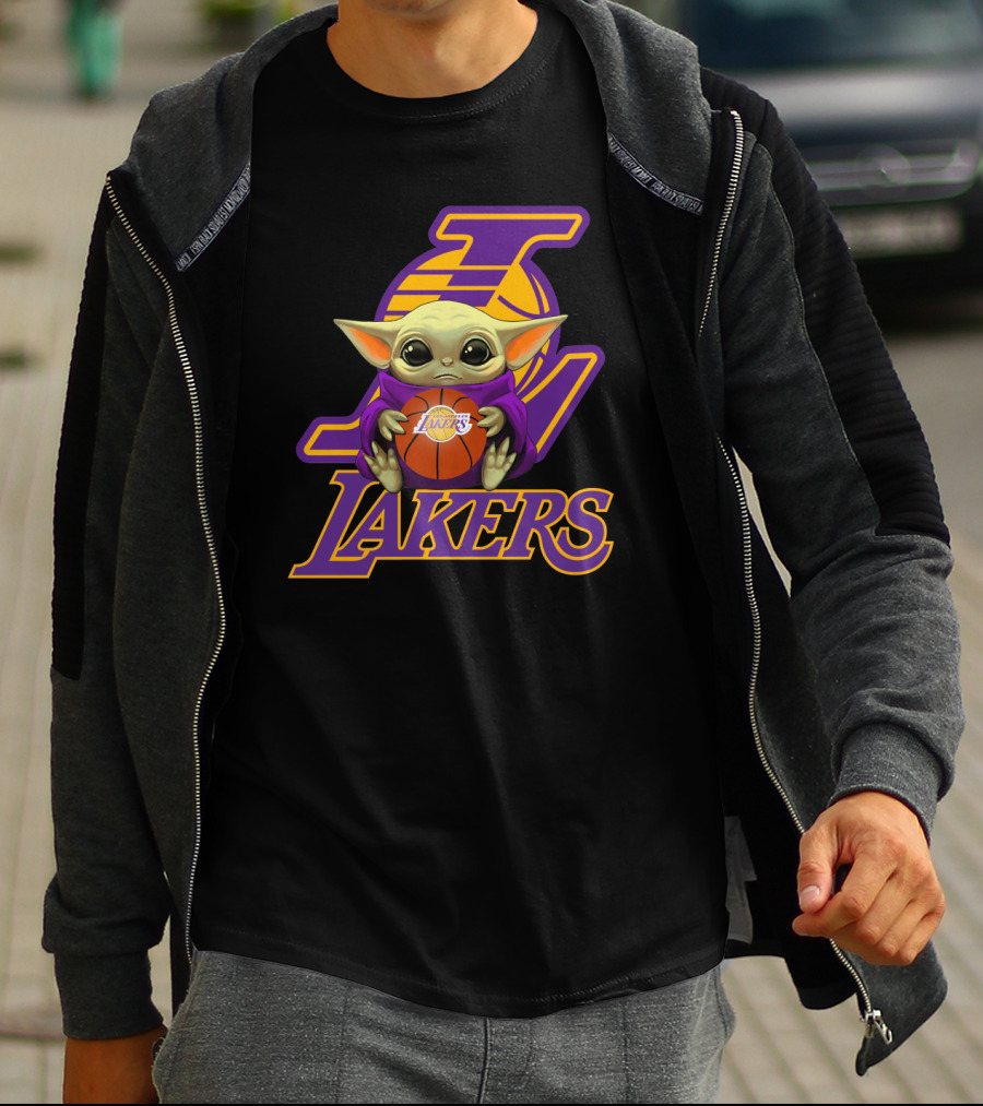 Lakers Fan Baby Alien Holding Basketball T-Shirt