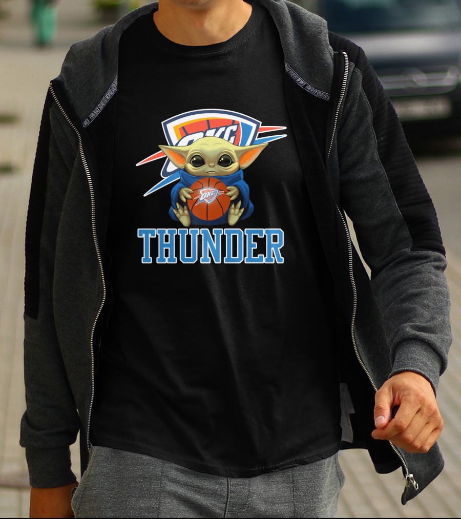 OKC Thunder Fan With Basketball And Character T-Shirt