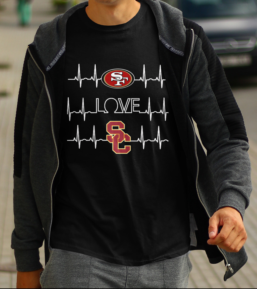 49ER EMPIRE SF LOVE SC Football Fan Heartbeat T-Shirt