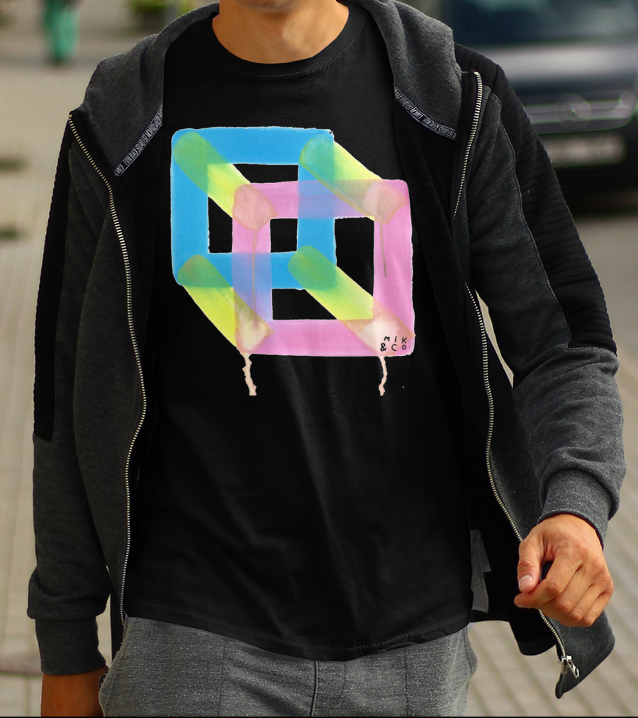 Mik And Co The Cubicle Optical Illusion Interlocking Geometric Shapes T-Shirt