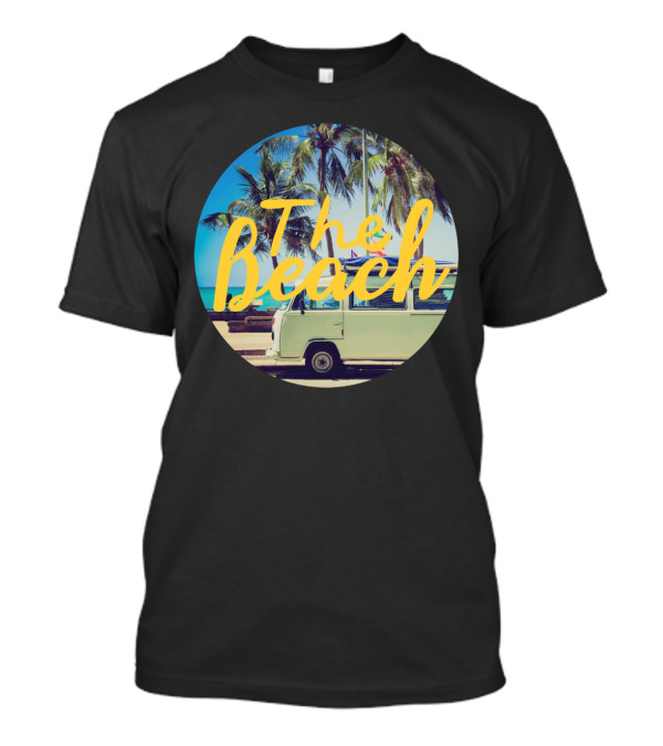 Volkswagen Van With Surfboard At The Beach Palm Trees Vintage Aesthetic T-Shirt