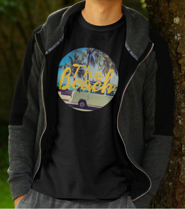 Volkswagen Van With Surfboard At The Beach Palm Trees Vintage Aesthetic T-Shirt