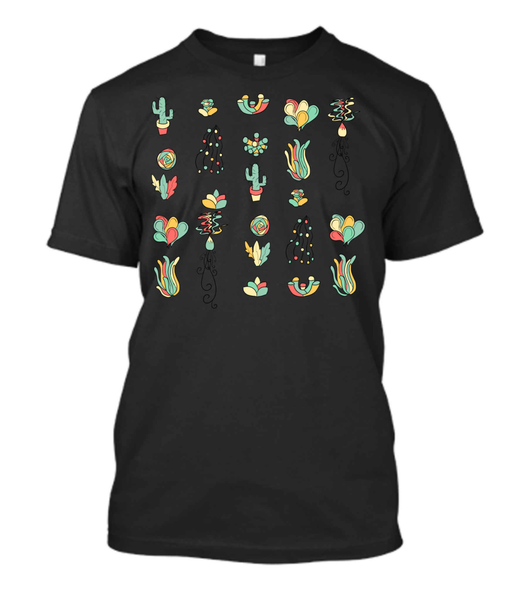 Succulents Patterns With Cactus And Abstract Elements T-Shirt