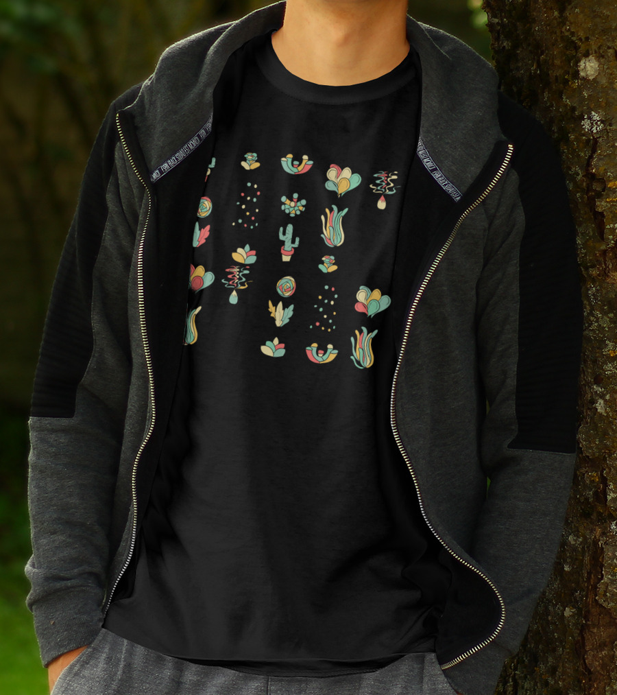 Succulents Patterns With Cactus And Abstract Elements T-Shirt