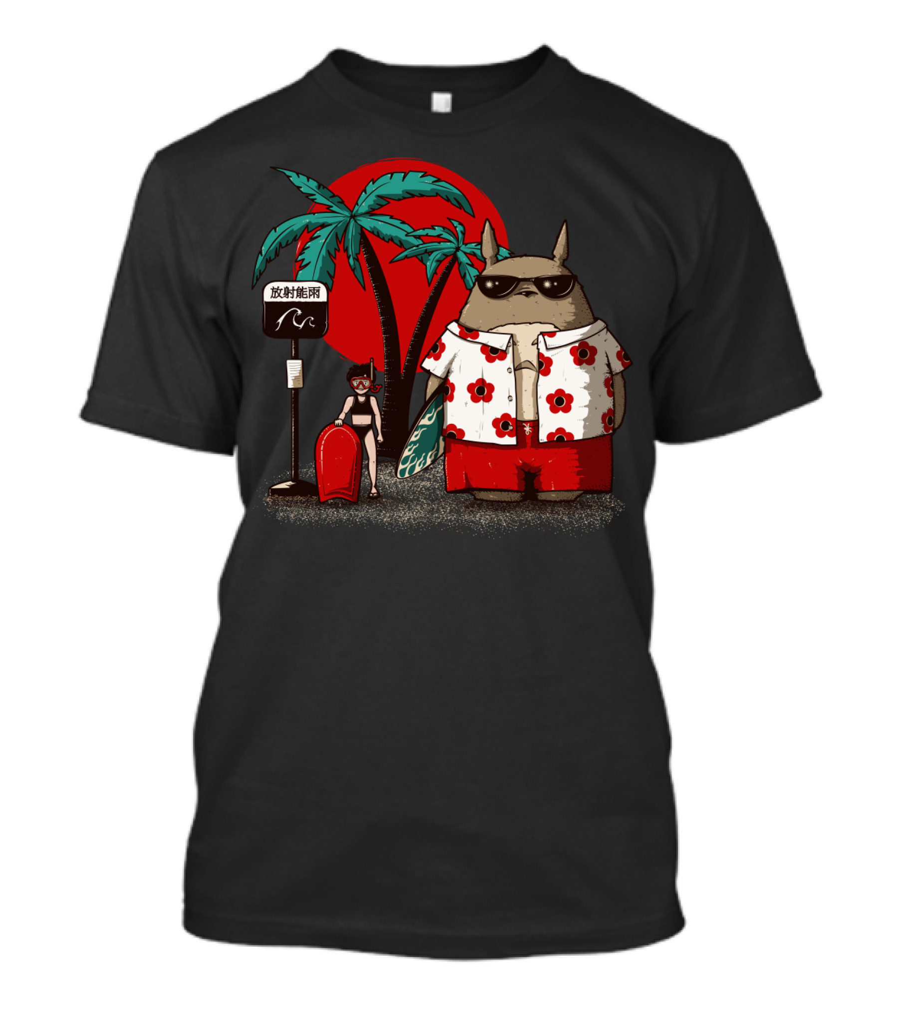 Totoro Beach Aesthetic With Palm Trees And Surfboard T-Shirt