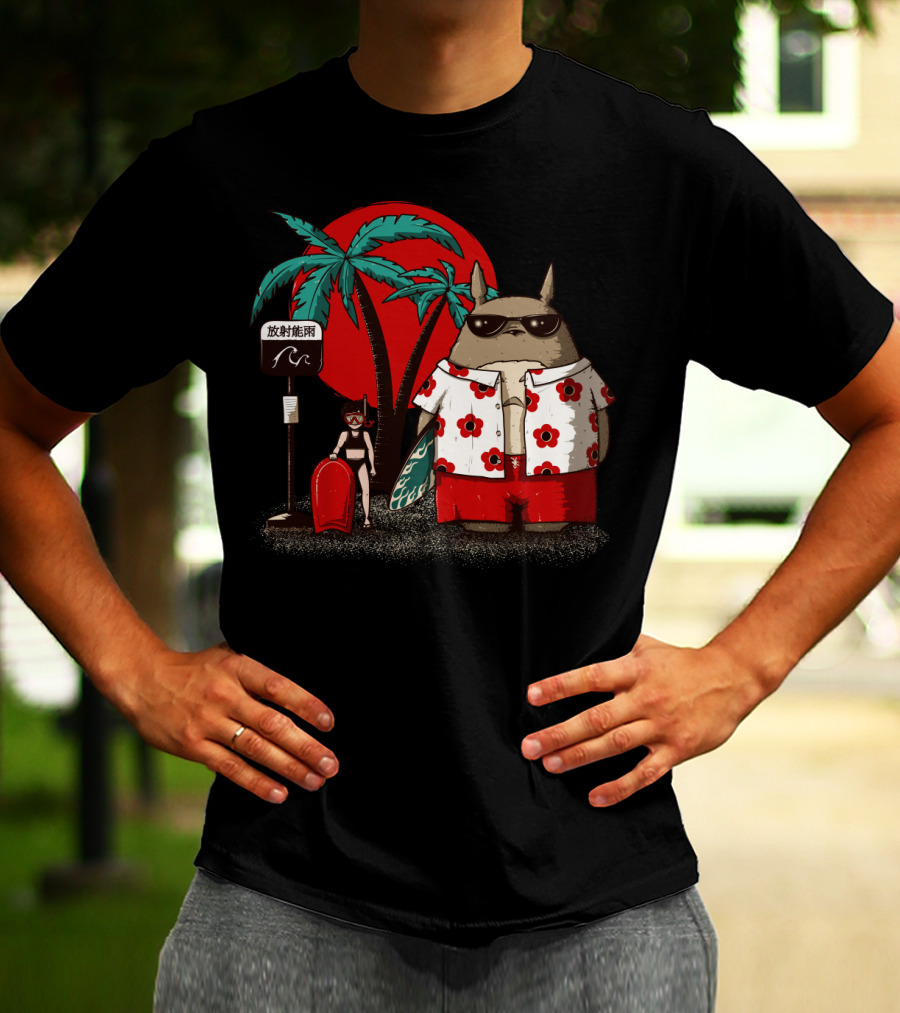 Totoro Beach Aesthetic With Palm Trees And Surfboard T-Shirt