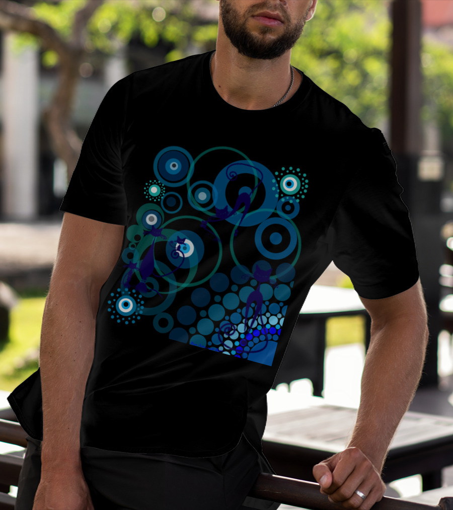 Greek Cats Blue Circles T-Shirt