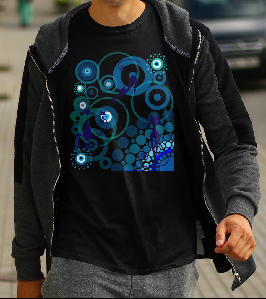 Greek Cats Blue Circles T-Shirt