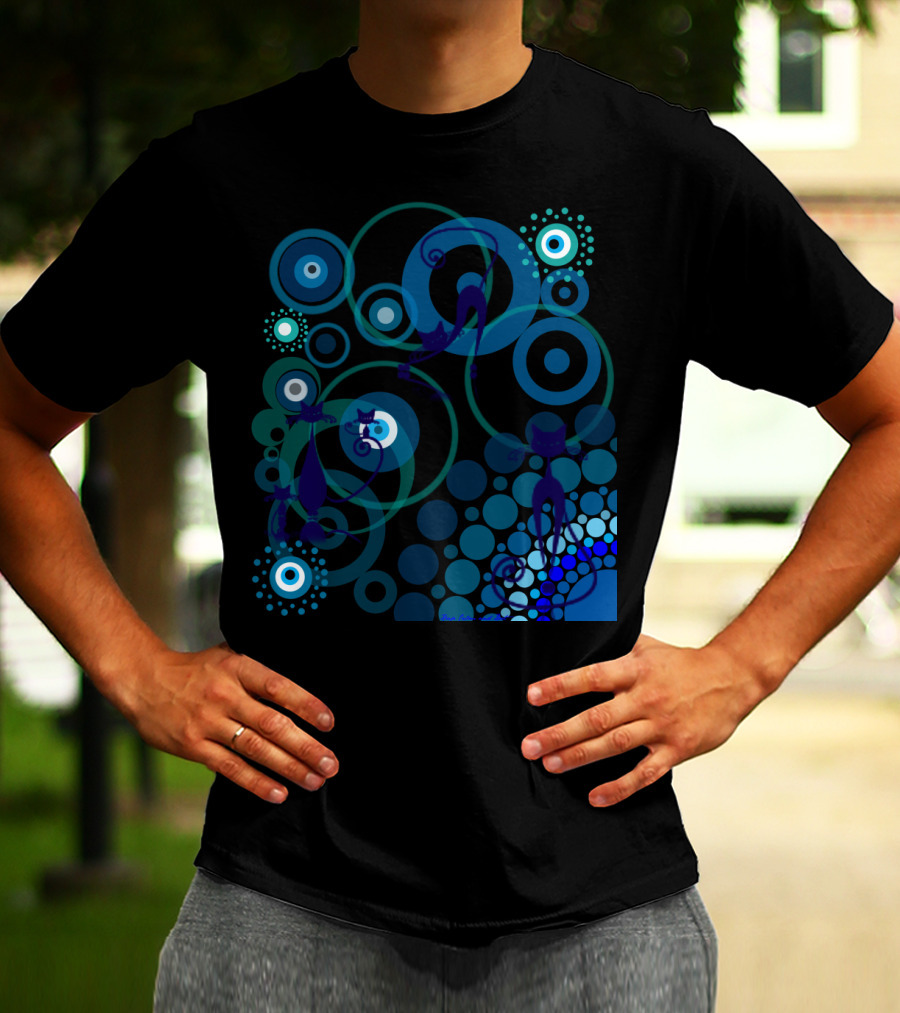 Greek Cats Blue Circles T-Shirt