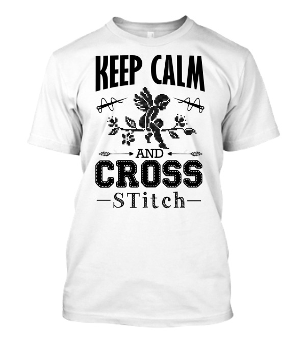 Keep Calm And Cross Stitch Angel With Floral T-Shirt