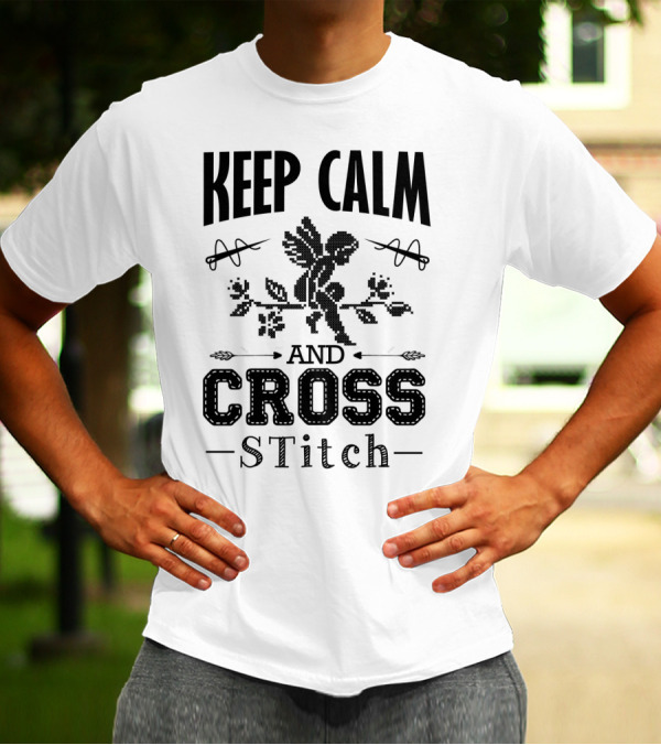 Keep Calm And Cross Stitch Angel With Floral T-Shirt