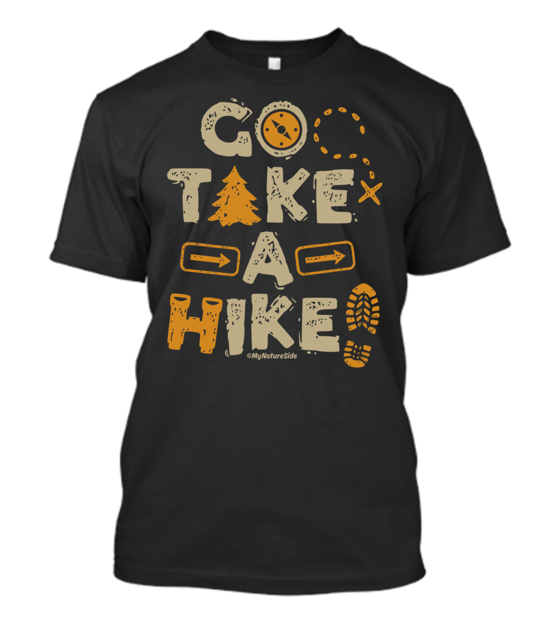 Go Take A Hike Nature Adventure Compass Tree Footprint T-Shirt