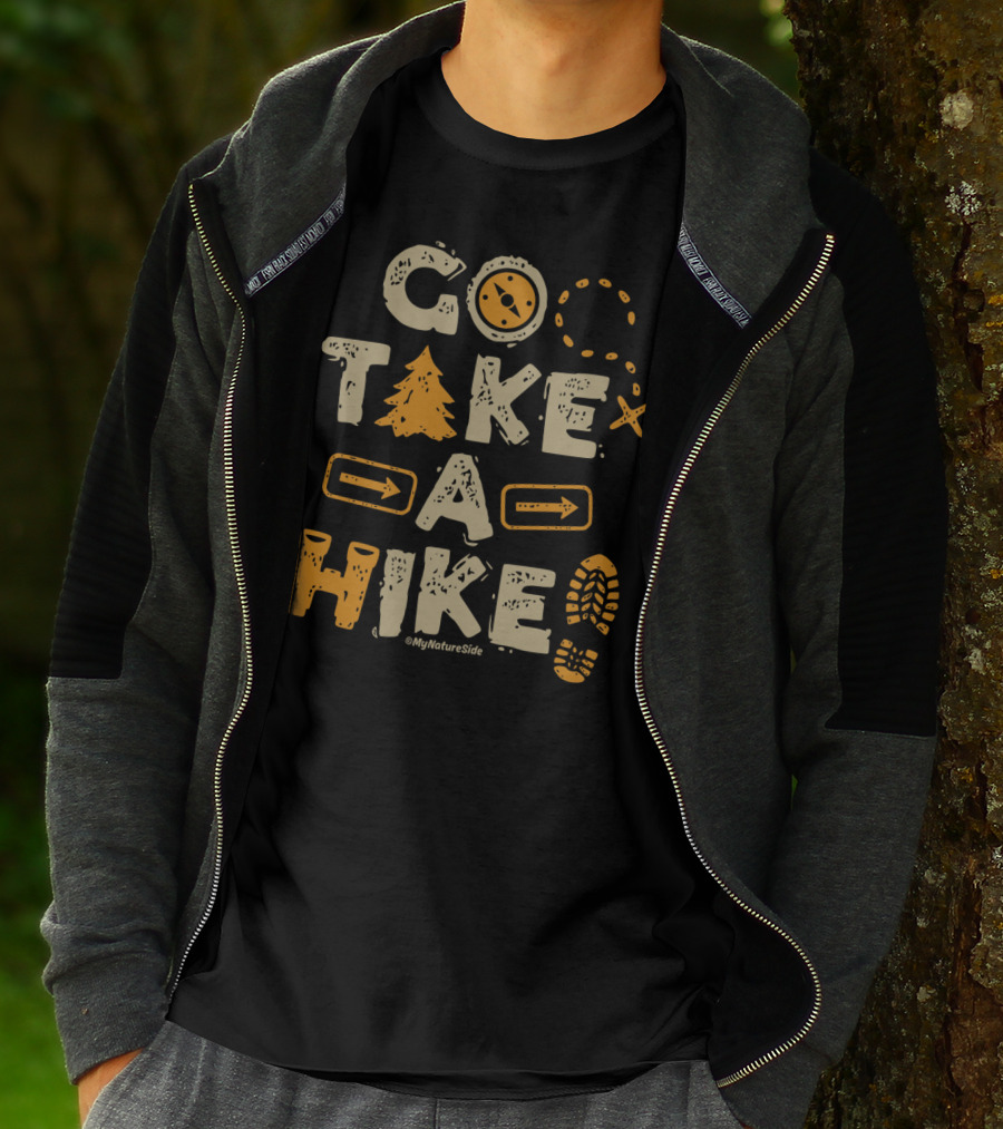 Go Take A Hike Nature Adventure Compass Tree Footprint T-Shirt