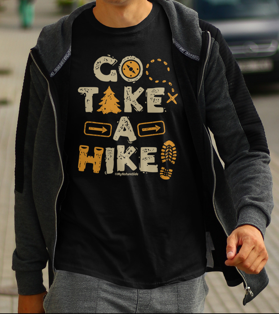 Go Take A Hike Nature Adventure Compass Tree Footprint T-Shirt