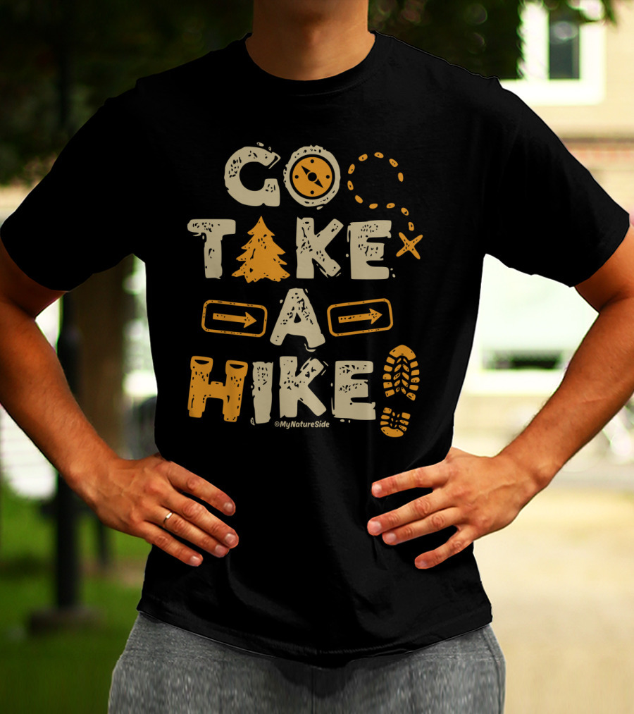 Go Take A Hike Nature Adventure Compass Tree Footprint T-Shirt