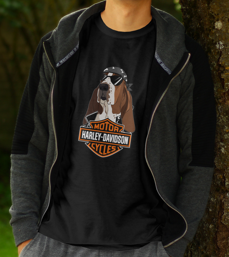 Basset Hound Harley Davidson Motorcycles T-Shirt