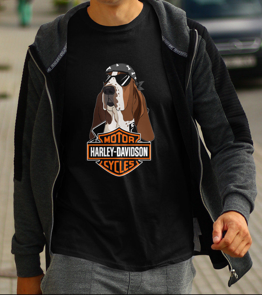 Basset Hound Harley Davidson Motorcycles T-Shirt