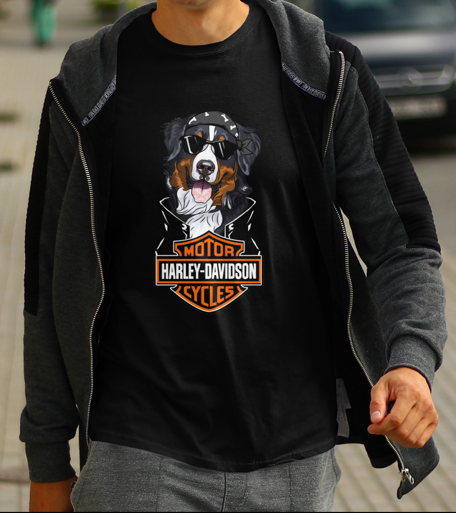 Harley Davidson Bernese Mountain Dog Motorcycle Cycles T-Shirt