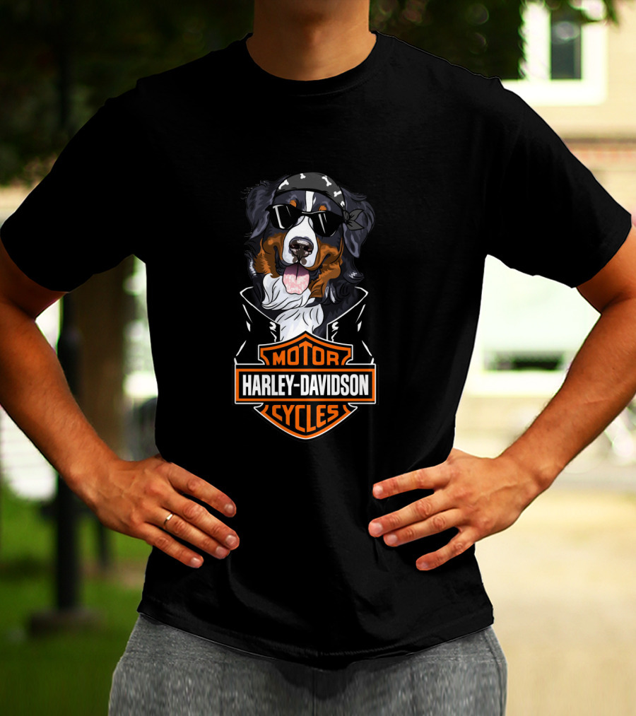 Harley Davidson Bernese Mountain Dog Motorcycle Cycles T-Shirt