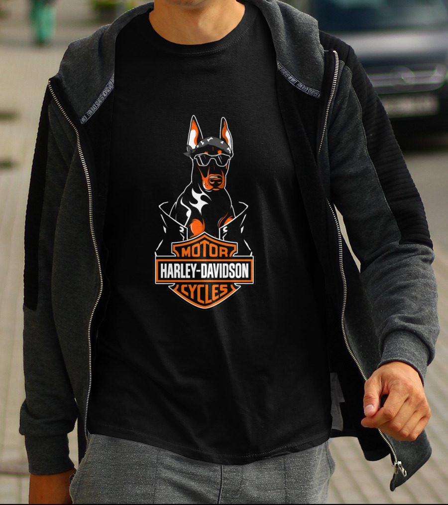 Doberman Harley Davidson Motorcycles T-Shirt