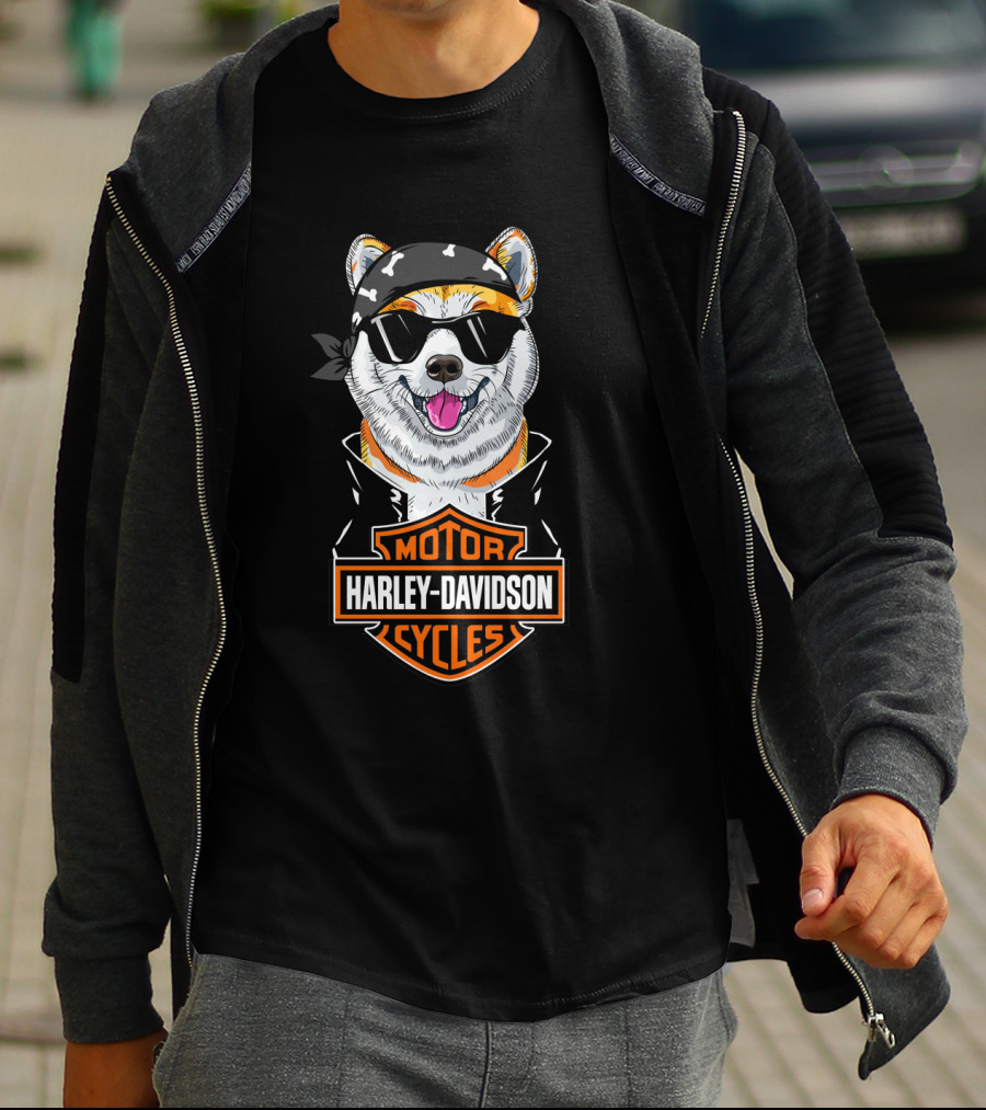 Harley Davidson Akita Dog Motorcycles T-Shirt