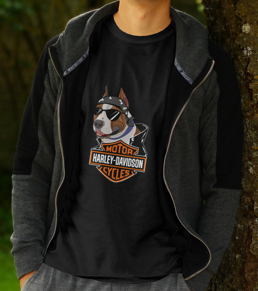 Harley Davidson Motorcycles American Staffordshire Terrier Biker T-Shirt