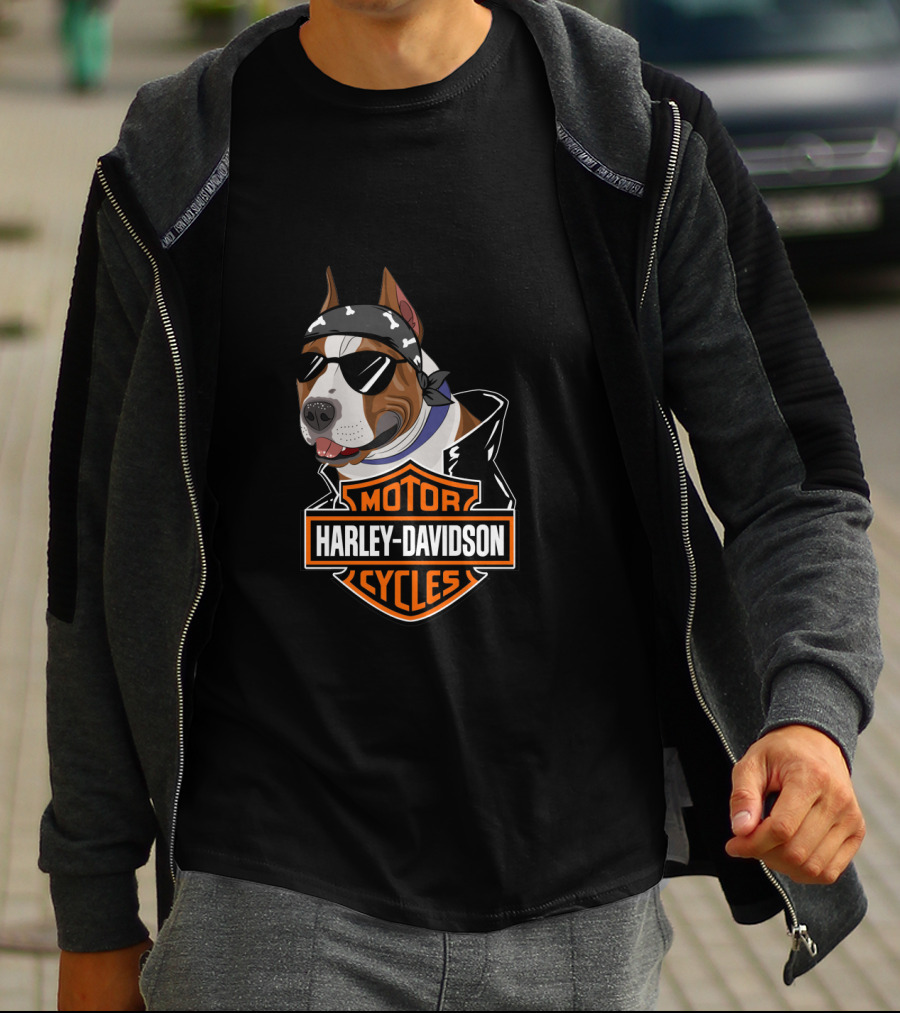 Harley Davidson Motorcycles American Staffordshire Terrier Biker T-Shirt