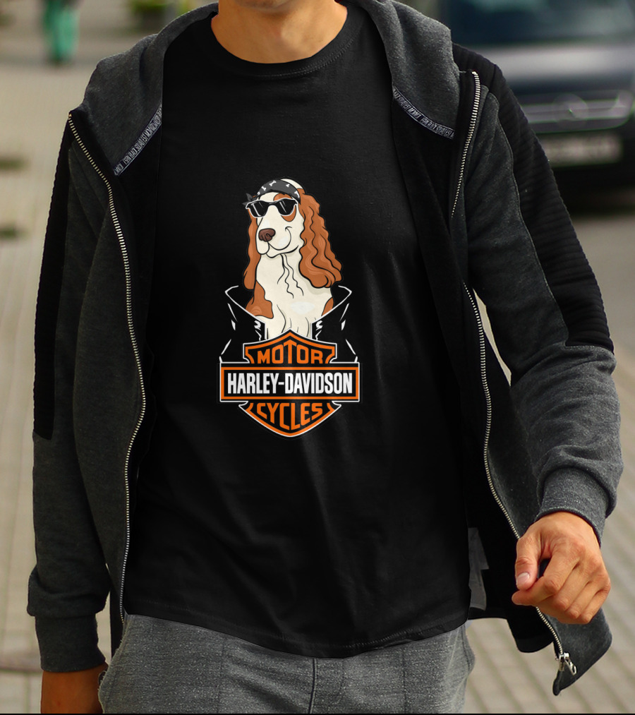 Harley Davidson Motorcycles Cocker Spaniel Biker Style T-Shirt