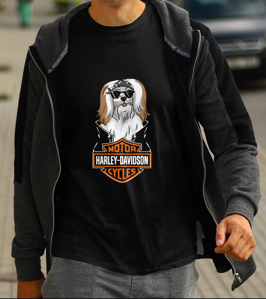 Lhasa Apsos Harley Davidson Motorcycles T-Shirt