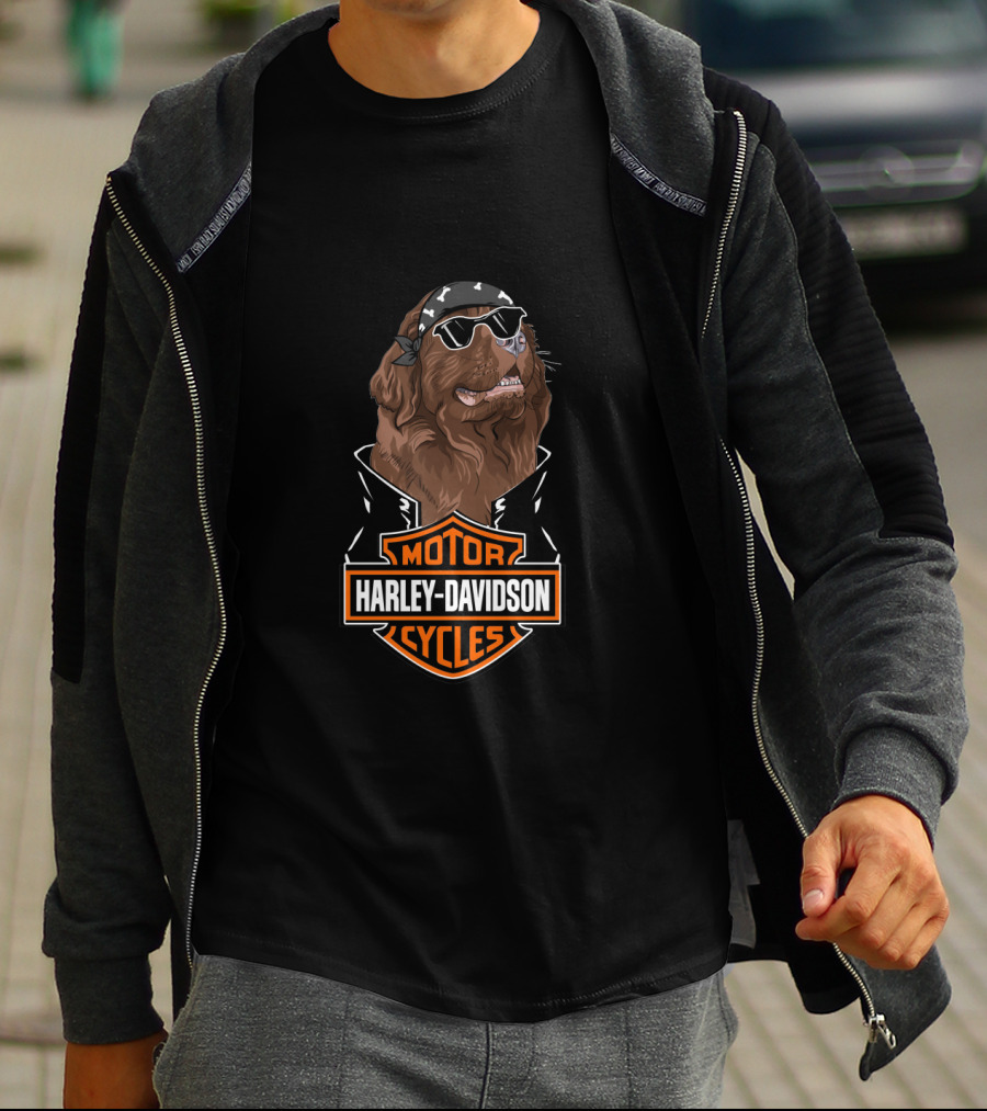 Harley Davidson Motorcycles Newfoundland Dog Biker T-Shirt
