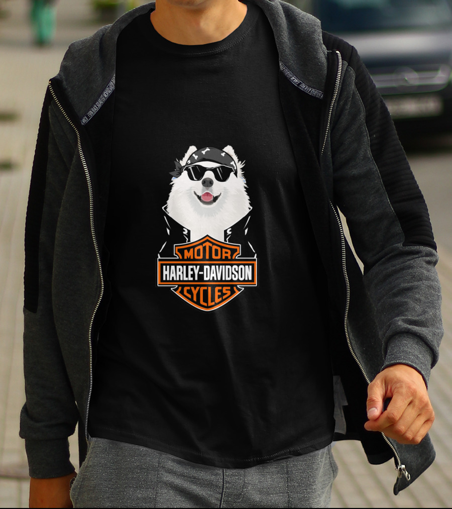 Samoyed Wearing Sunglasses Harley Davidson Motorcycles T-Shirt