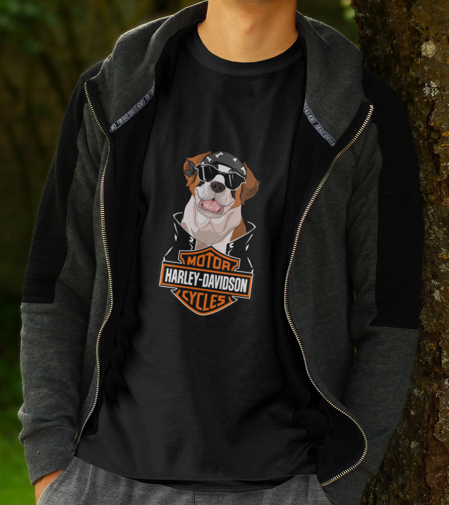 St Bernards Harley Davidson Motorcycles Logo Dog Bandana Sunglasses T-Shirt