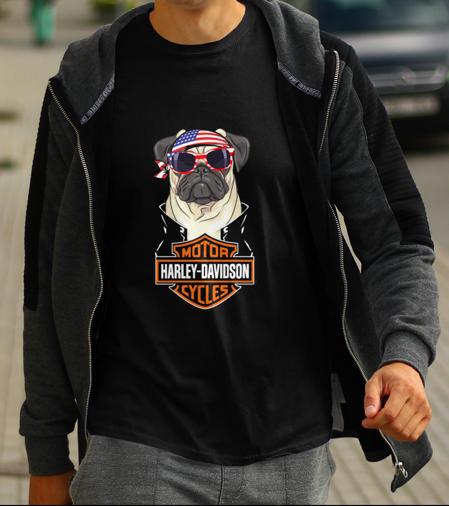 Harley Davidson Usa Pug Motorcycles T-Shirt