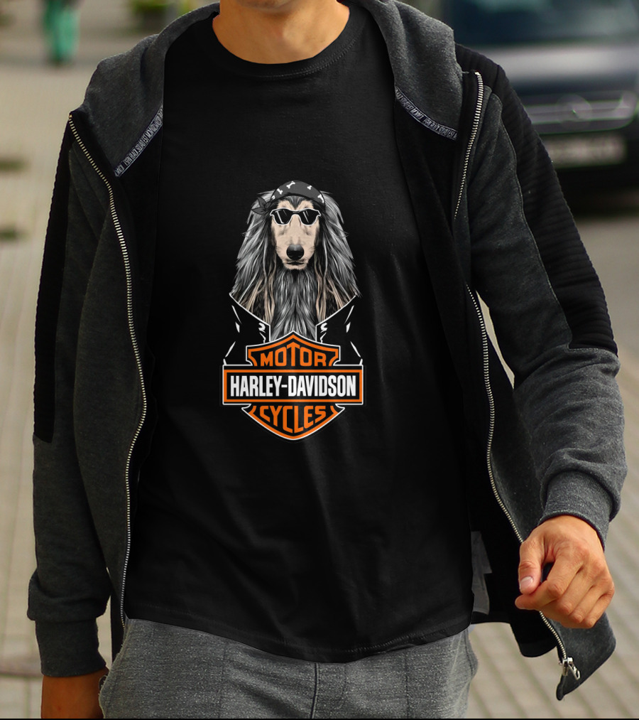 Harley Davidson Motor Cycles Afghan Hound Biker T-Shirt