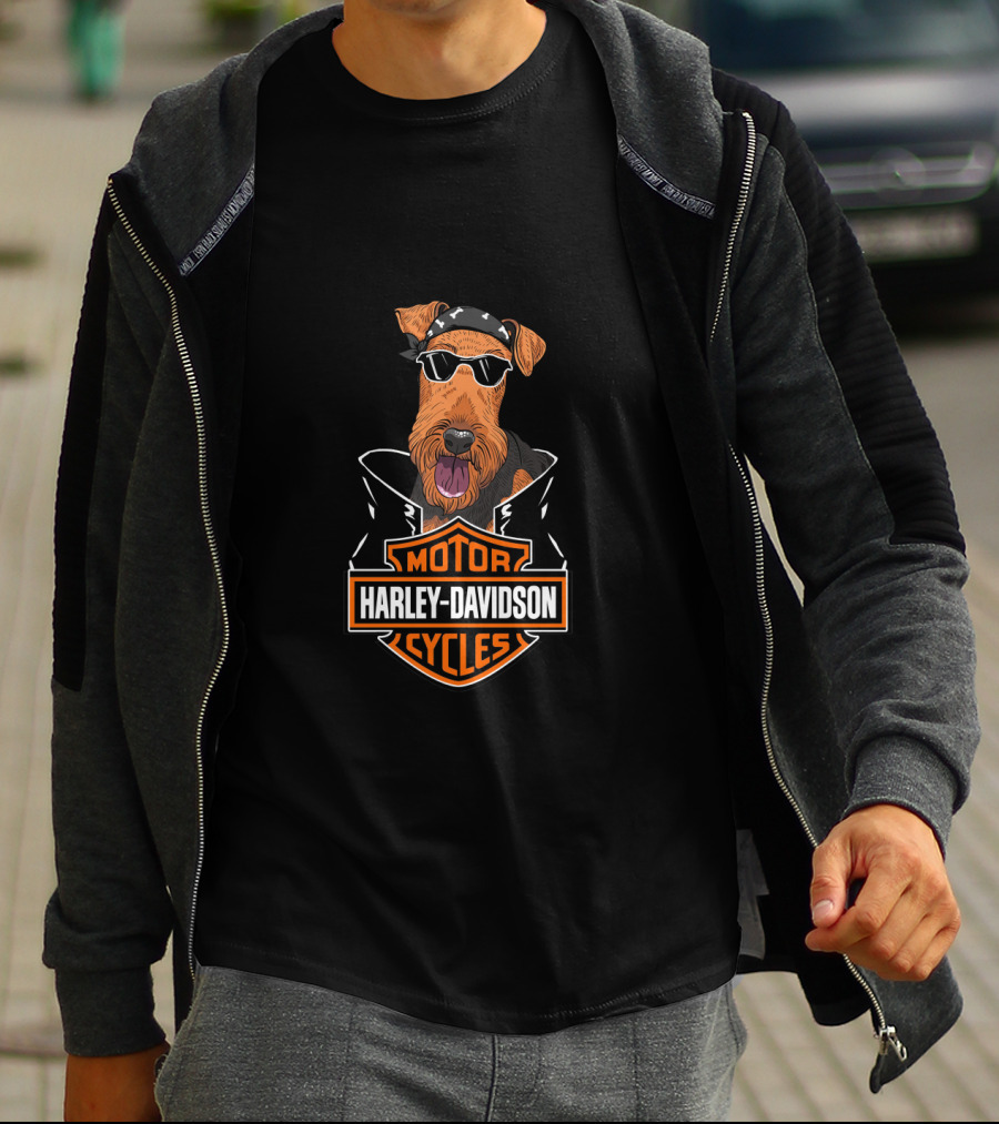Harley Davidson Motor Cycles Airedale Terrier Biker T-Shirt