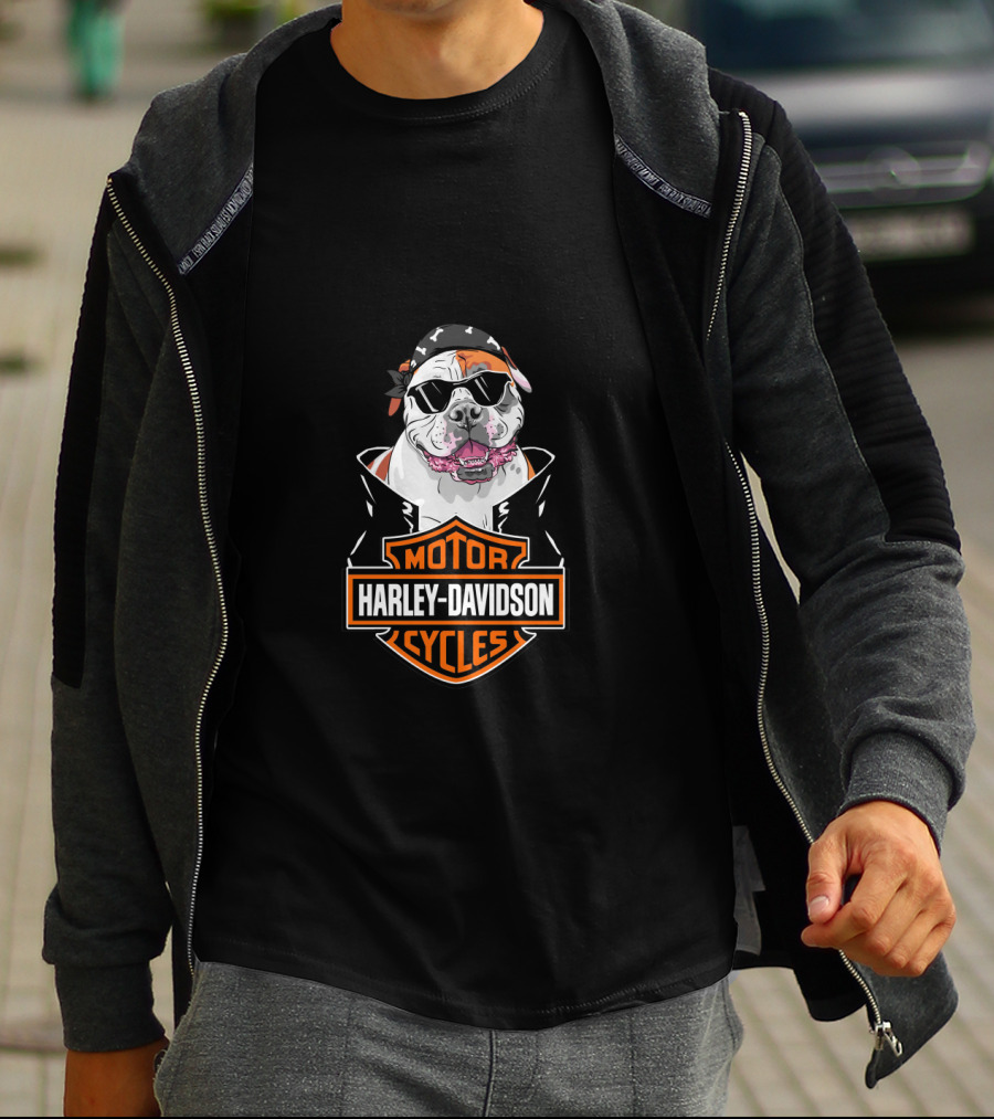 American Bulldog Harley Davidson Biker Style T-Shirt