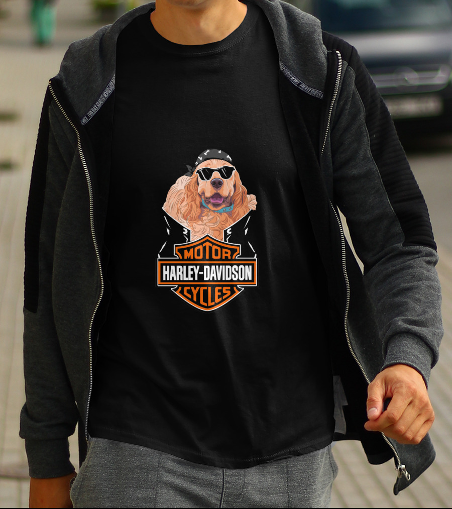 American Cocker Spaniel Harley Davidson Motorcycles Biker T-Shirt