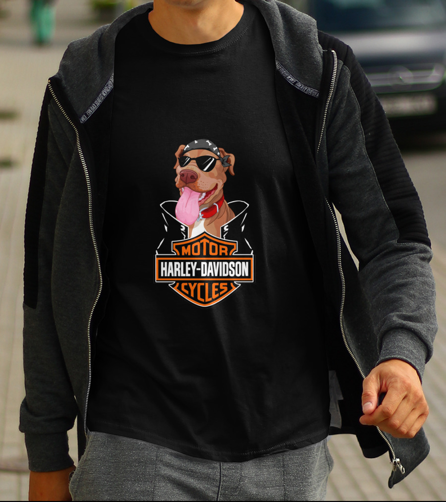 Harley Davidson American Pit Bull Terrier Biker T-Shirt