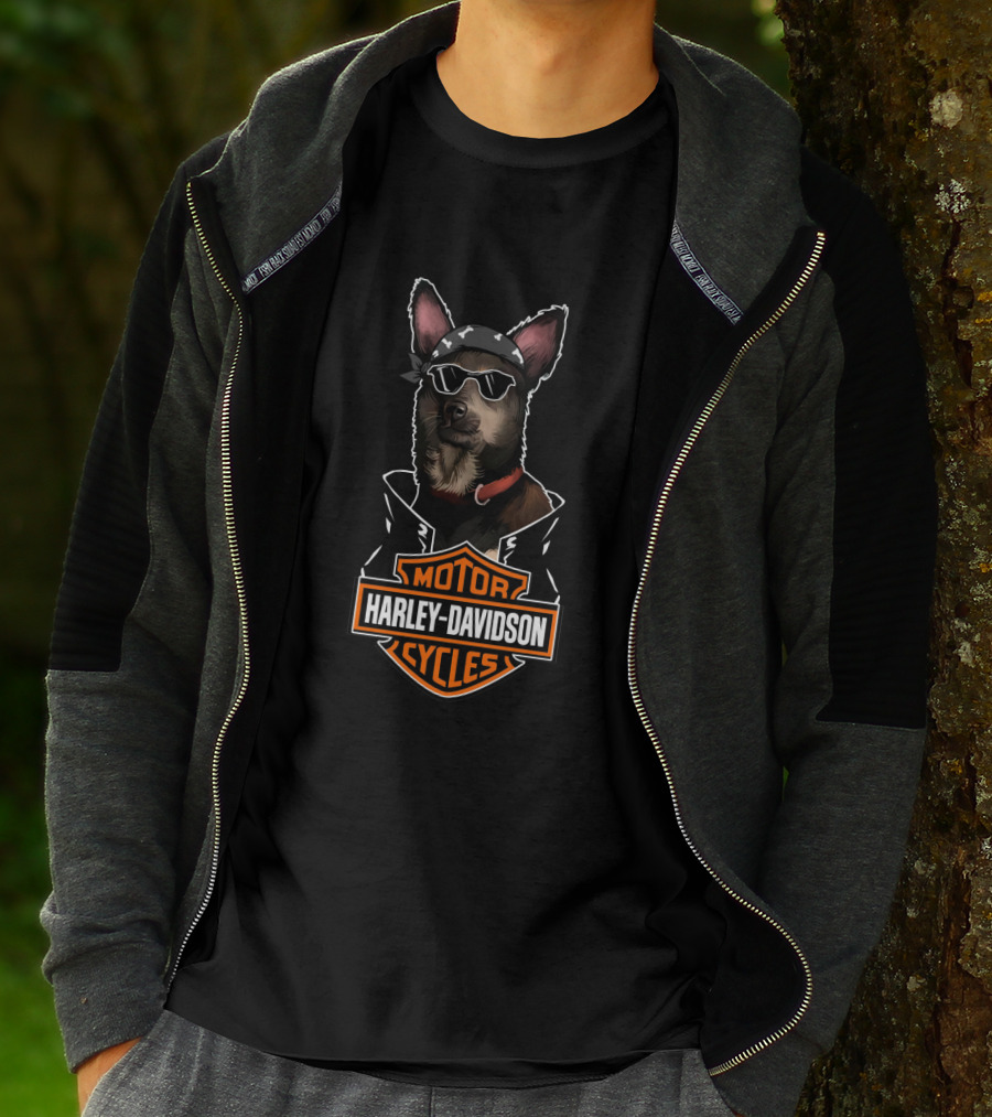 Harley Davidson Motorcycles Australian Kelpie Biker T-Shirt