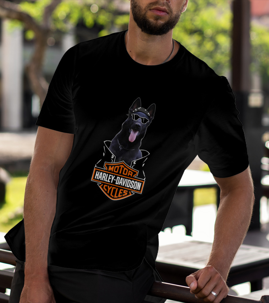 Harley Davidson Motor Cycles Black German Shepherd Biker T-Shirt