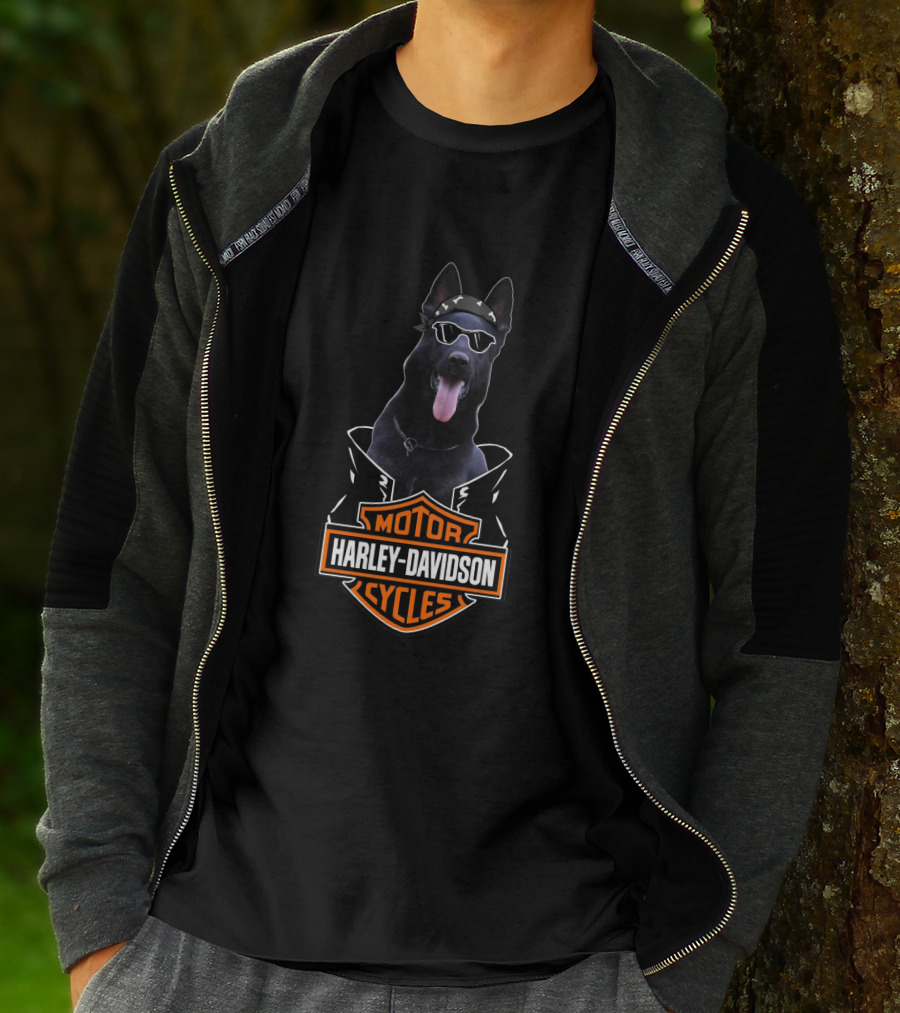 Harley Davidson Motor Cycles Black German Shepherd Biker T-Shirt