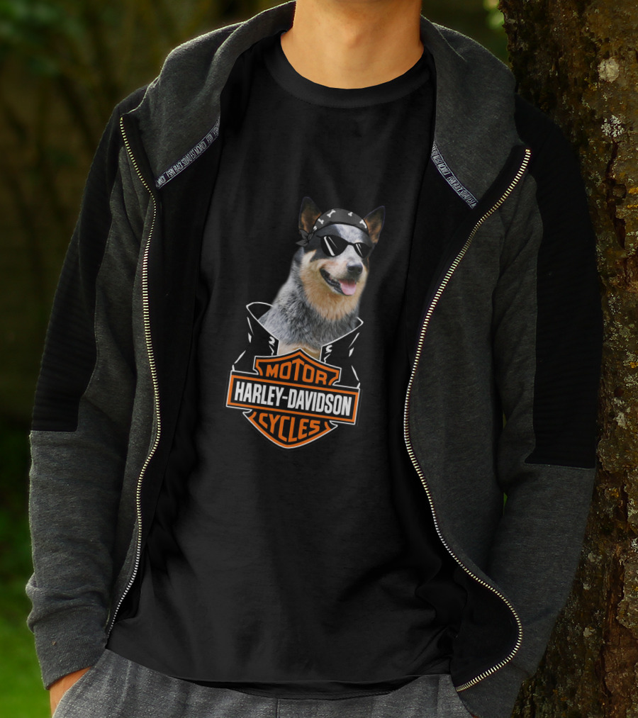 Harley Davidson Blue Heelers Biker Dog T-Shirt