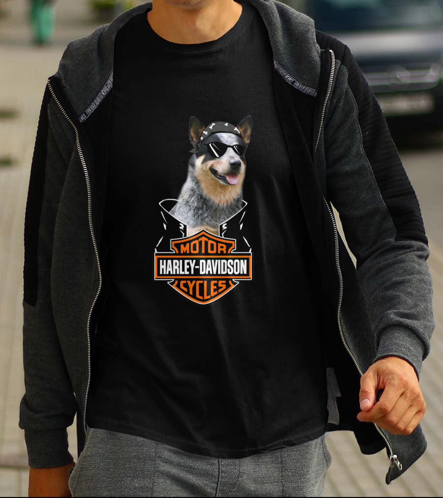 Harley Davidson Blue Heelers Biker Dog T-Shirt