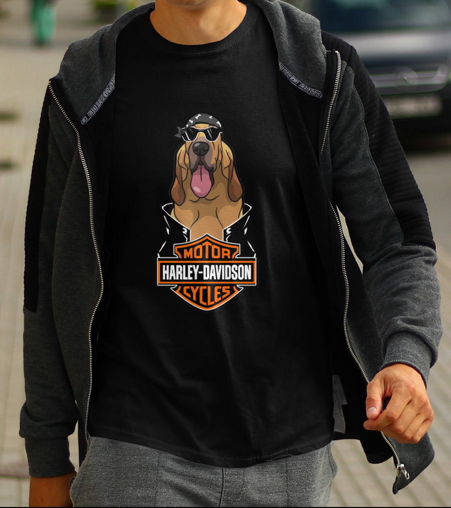 Harley Davidson Bloodhound With Bandana And Sunglasses T-Shirt