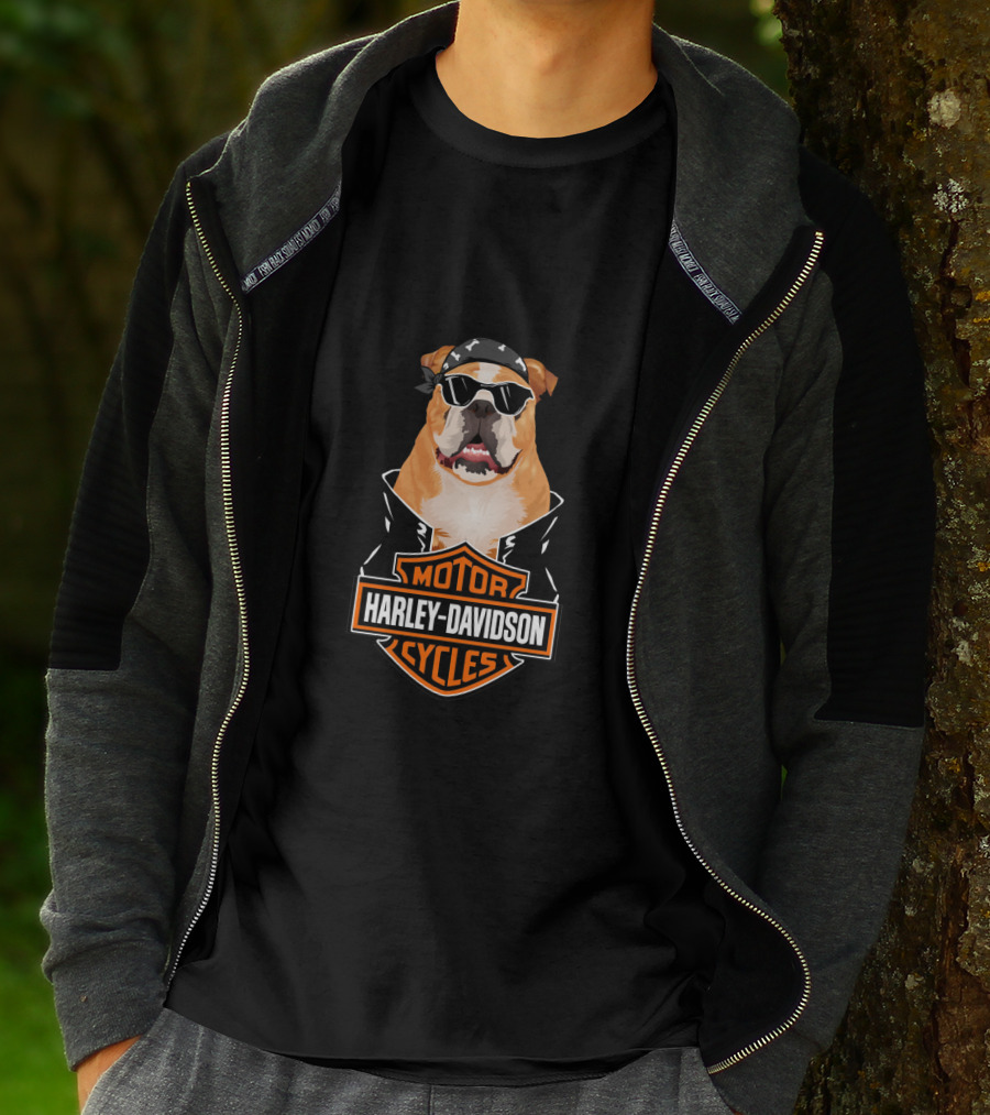Harley Davidson Boxer Biker Dog With Sunglasses And Bandana T-Shirt