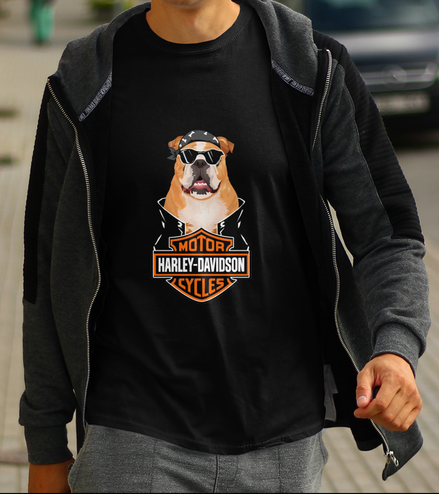 Harley Davidson Boxer Biker Dog With Sunglasses And Bandana T-Shirt