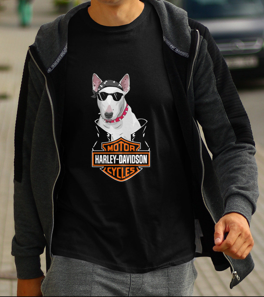 Bull Terrier Harley Davidson Motorcycles Biker T-Shirt