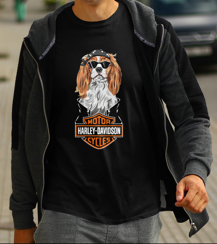 Cavalier King Charles Spaniel Harley Davidson Motorcycles T-Shirt