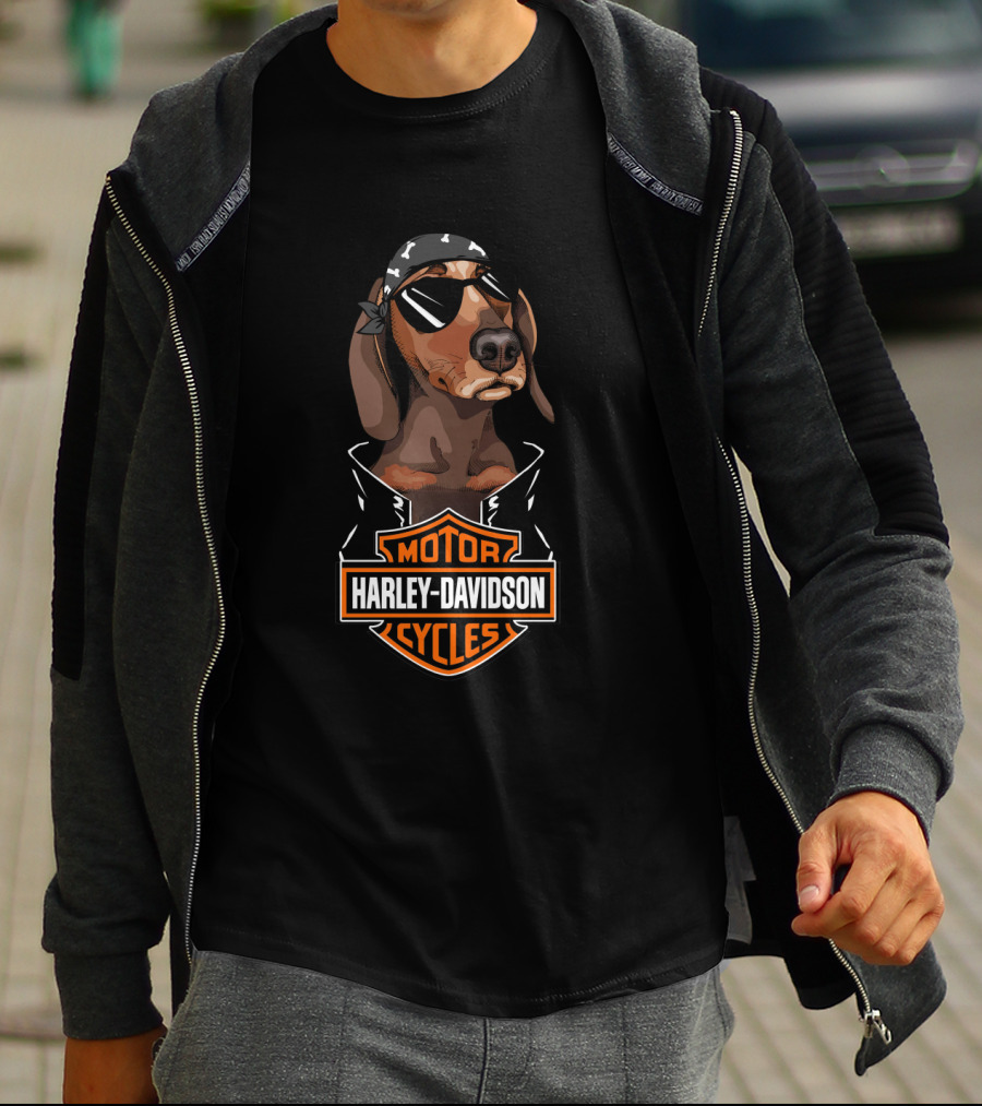 Dachshund Harley Davidson Motorcycles Biker Style T-Shirt